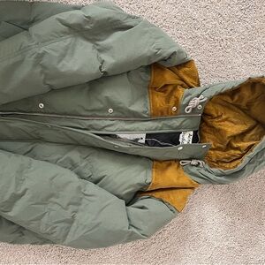 Acne Green and Yellow Puffer Jacket with Quilted Design
